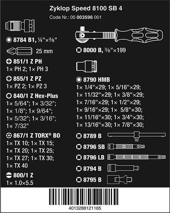 Image du produit Wera 8100 SB 4 Jeu cliquet Zyklop Speed