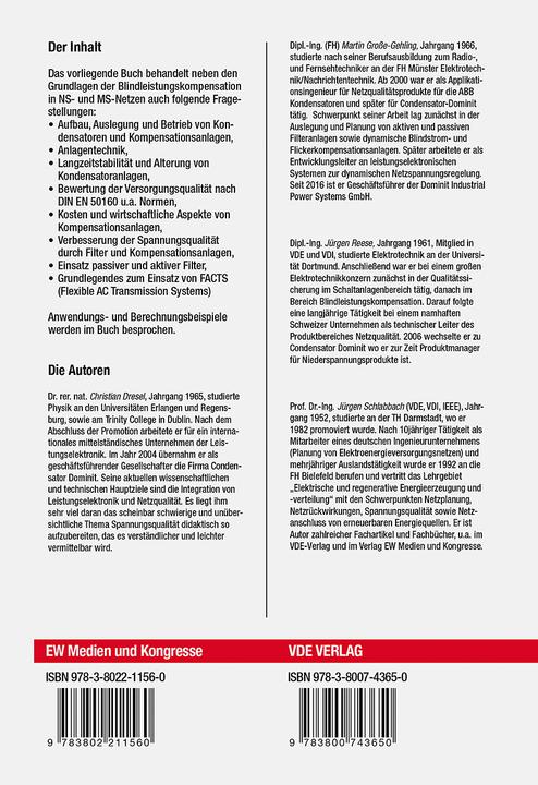 Produktbild Blindleistungskompensation und Energieversorgungsqualität (Deutsch, Christian Dresel, Jürgen Reese, Jürgen Schlabbach, Martin Grosse-Gehring, Rolf Rüdiger Cichowski, 2017)