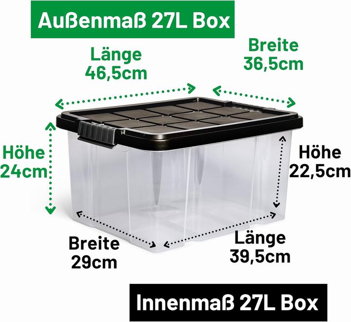 Immagine prodotto Novaliv Aufbewahrungsbox mit Deckel 27L Anthrazit Nestbar stapelbare Plastikbox mit Clipverschluss E (46,5 x 36,5 x 24 cm, 27 l)