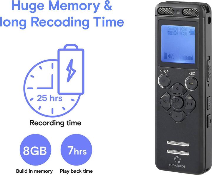 Actual product image Renkforce RF-DVR-E36 Digitales Diktiergerät Aufzeichnungsdauer (max.) 70 h Schwa (8 GB)