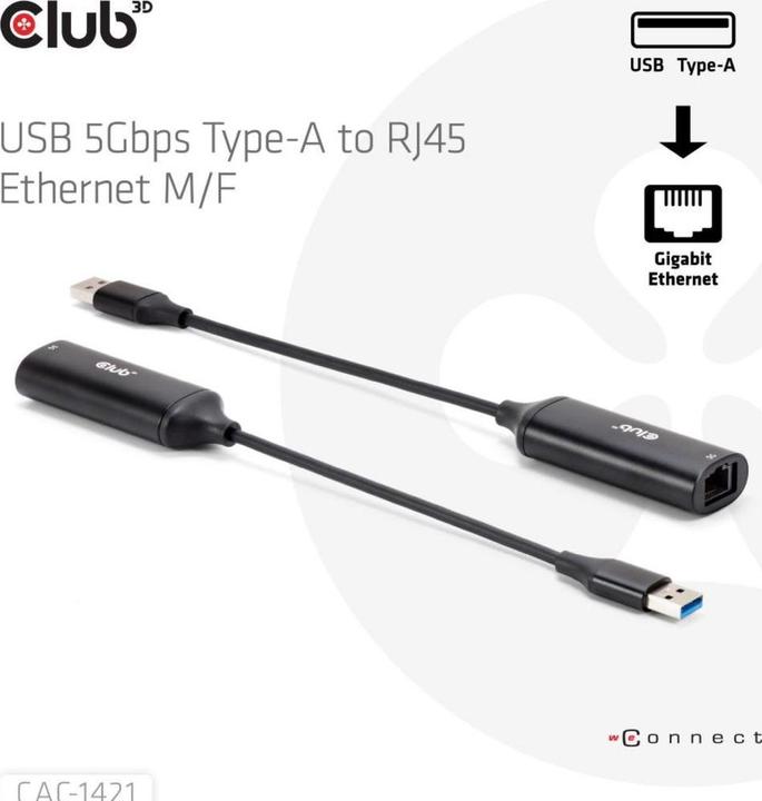 Produktbild Club 3D USB-A to RJ45 5Gbps Ethernet adapter (RJ45, USB 3.0, RJ45 (1x))