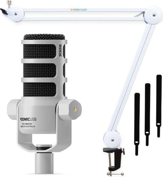 Podmic USB Weiss USB-C zu USB-C Kabel 3m Schaumstoff-Popschutz keepdrum Gelenkarm-Stativ Weiss