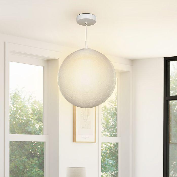 Produktbild Swisshandel24 3D Mond Pendelleuchte Hängelampe mit APP-Steuerung, Musik, Cremeweiss (E27, 806 lm)