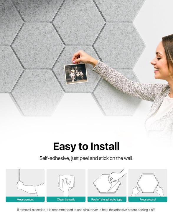 Immagine prodotto Soundsbay Selbstklebende Hexagon Akustikpaneele, 30×26×0,9 cm (12 pz.)
