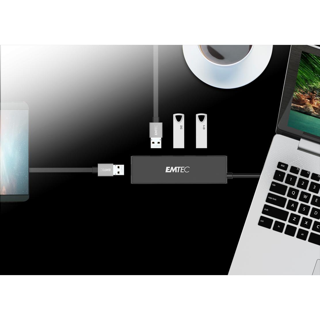 Thumbnail - Emtec T620A (USB-A, 4 Ports), Dockingstation + USB Hub, Schwarz