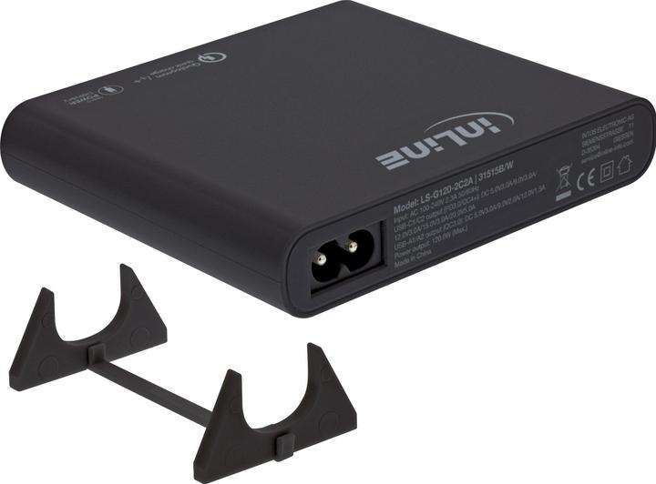 Image du produit InLine Adaptateur secteur USB, chargeur GaN, 4 ports, Dual USB-C + Dual USB-A, 120W, noir (120 W)