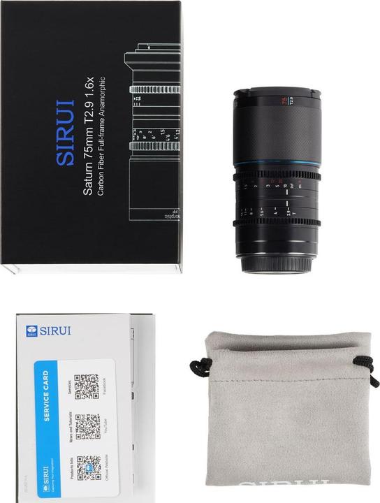 Immagine prodotto Sirui Saturn 75mm T2.9 1.6x E75B in fibra di carbonio con attacco E anamorfico per full-frame (flare blu) (Sony E, Full frame)