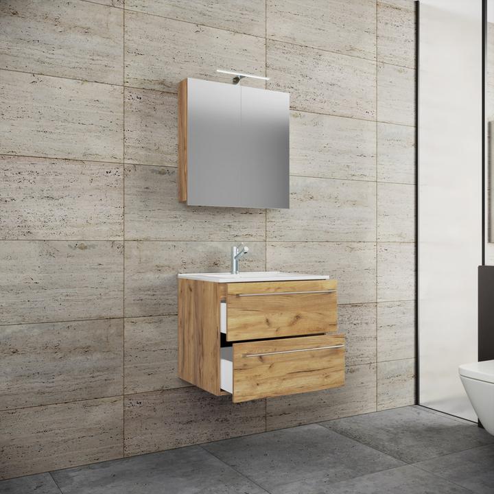 Image du produit VCM Meuble vasque 3 pièces Meuble vasque Badinos 2 tiroirs Armoire de toilette