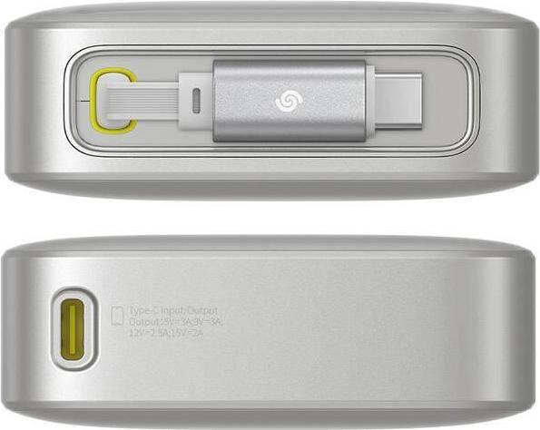 Image du produit Baseus Free2Pull 10000mAh 30W powerbank avec port USB-C et câble USB-C rétractable - gris (10000 mAh, 30 W, 37 Wh)