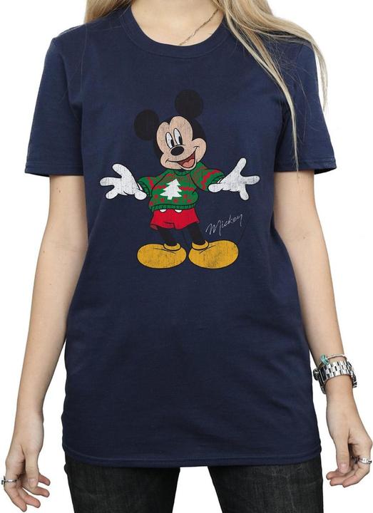 Actual product image Disney Womens/Ladies Mickey Mouse Christmas Jumper Cotton Boyfriend T-Shirt (L)