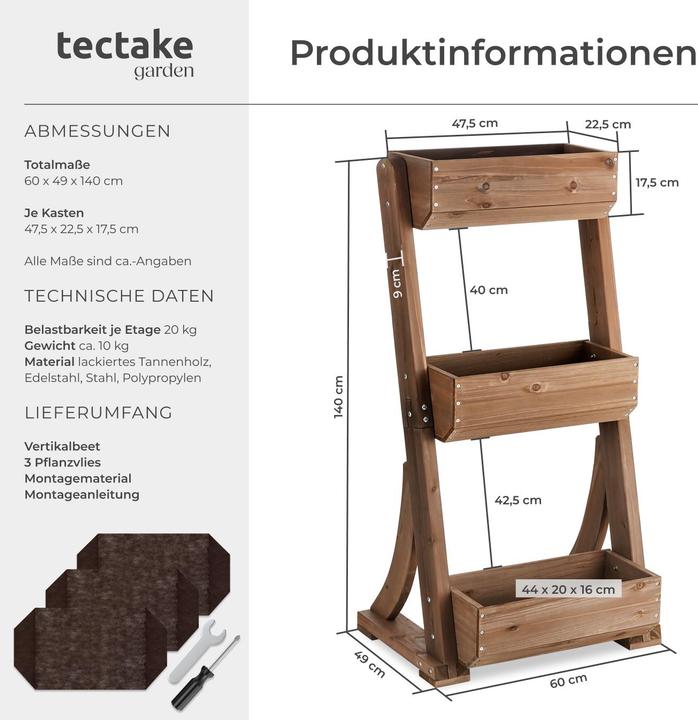 Immagine prodotto tectake Aiuola verticale Flora, legno verniciato, incluso tessuto non tessuto per piante