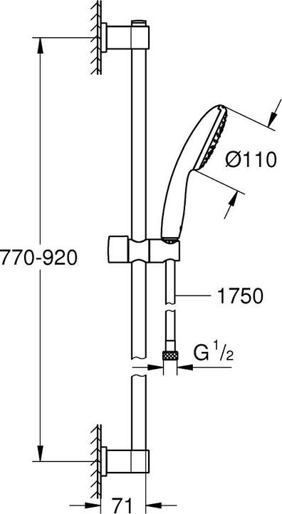 Produktbild Grohe Vitalio Start 110 QuickFix Brausestangenset, kleben oder bohren, Länge 900mm, wassersparend, 1 Strah