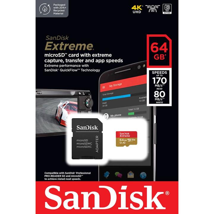Actual product image SanDisk Extreme (64 GB, microSDXC, U3, UHS-I)