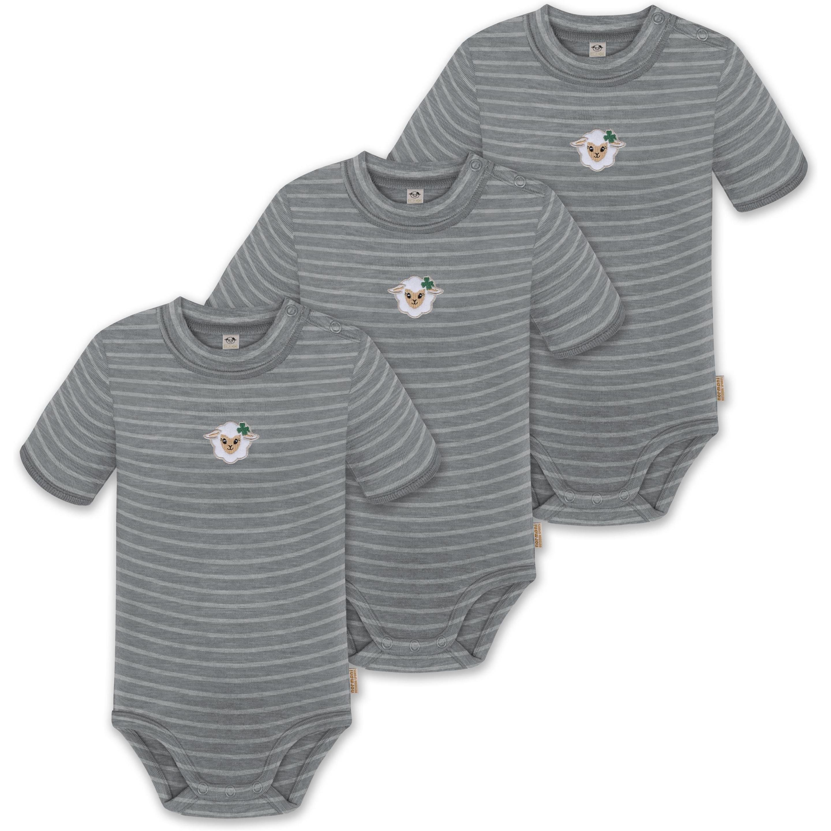 Normani, Herren, Body, 3er Set Baby Merino Kurzarmbody „Tihoi" - 9311, Grau, (62)
