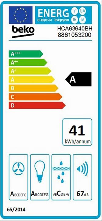 Energy Label Beko HCA 63640 BH (Ceiling hood)