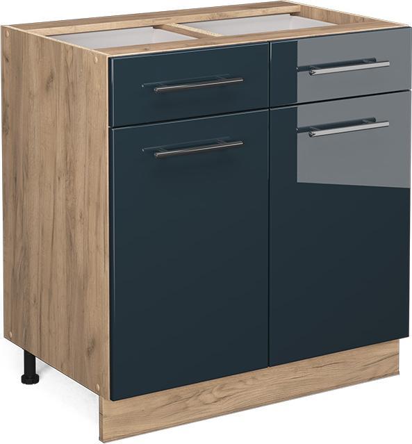 Blau, Dunkelblau hochglanz, Goldkraft Eiche