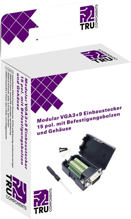 Actual product image Tru Components Modular VGA3+9 15-pin male chassis connector with mounting bolts and housing