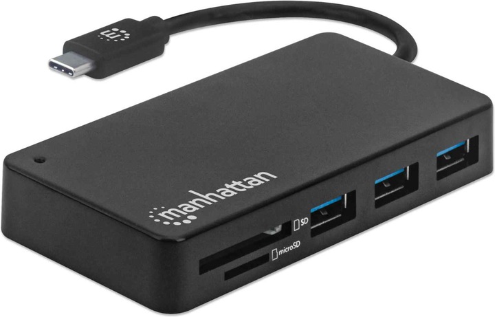 Produktbild Manhattan USB 3.0 Hub mit Kartenleser (USB-C, 3 Ports)
