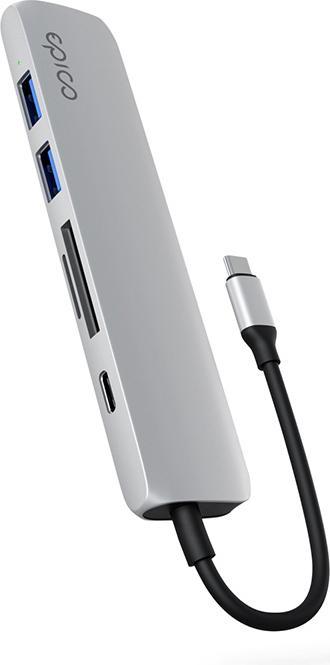Epico 6in1 Aluminium Hub 8K with USB-C connector - silver (6 Ports)