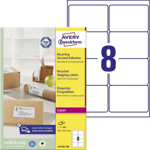Avery, Etiketten, Recycelte Adressetiketten LR7165-100 99.1 x 33.9 mm Weiss 800 Labels