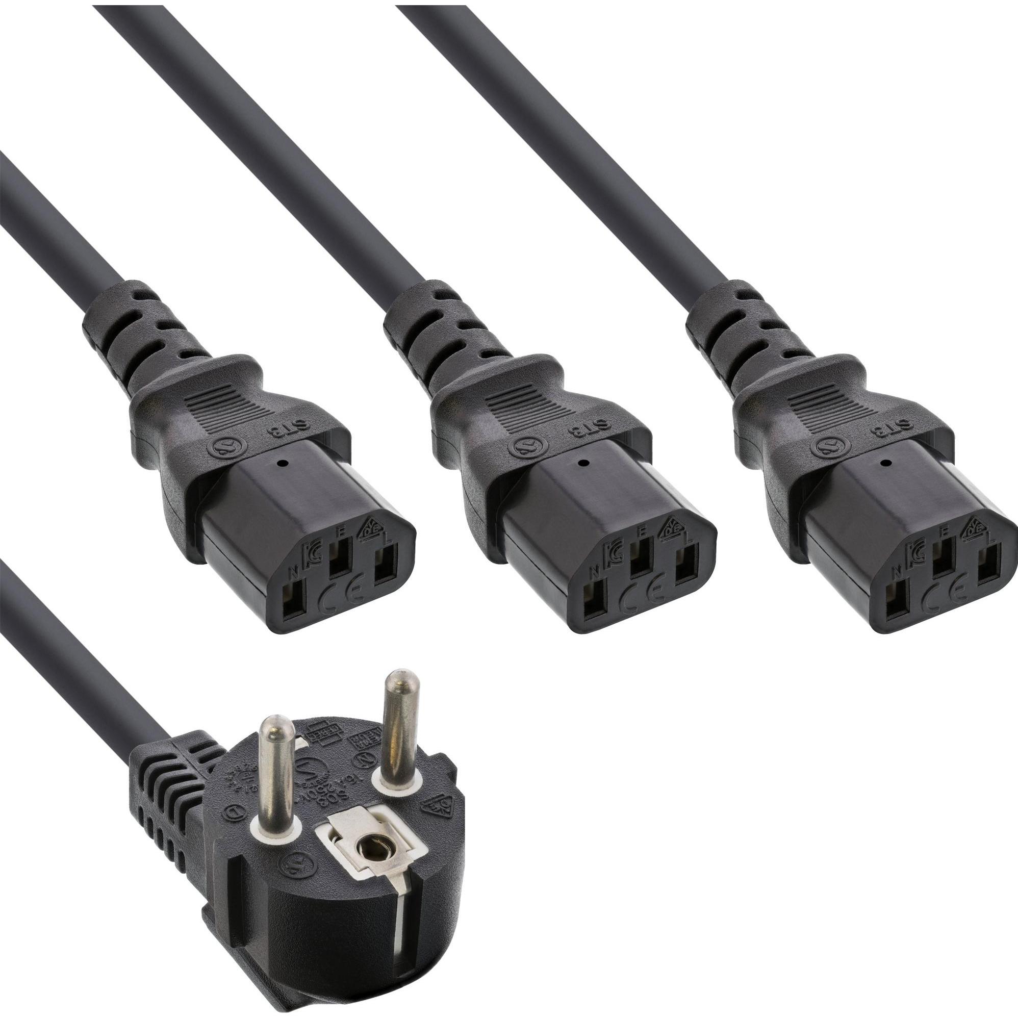 InLine 13er B-Pack  Netz-Y-Kabel, 1x Schutzkontakt / 3x Kaltgeräte, 1,8m (1.80 m), Cavo di alimentazione