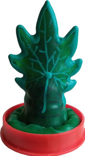Actual product image Erco Scherzkondom mit Figur «Hanfblatt» 1 Stück, handbemalt, ohne Gleitmittel, Naturkautschuklatex (1 pcs.)