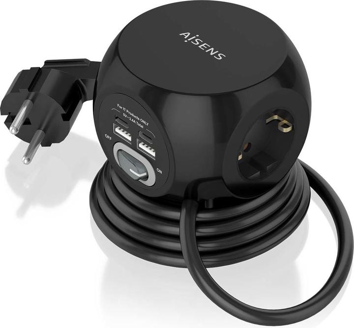 Produktbild Aisens REGLETA ENCHUFES 3 TOMAS 2XUSB-C, 2XUSB-A 1.4M NEGRO (1.40 m, CEE 7/3)