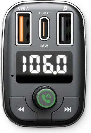 Actual product image prio Fast Charge Car Charger 50W (USB C + USB A) & Transmitter (BT/FM) black
