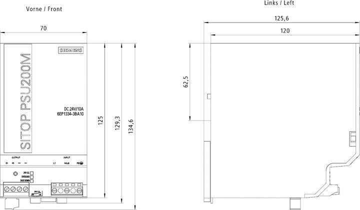Produktbild Siemens SITOP DIN Rail Power Supply, 24Vdc, 10A