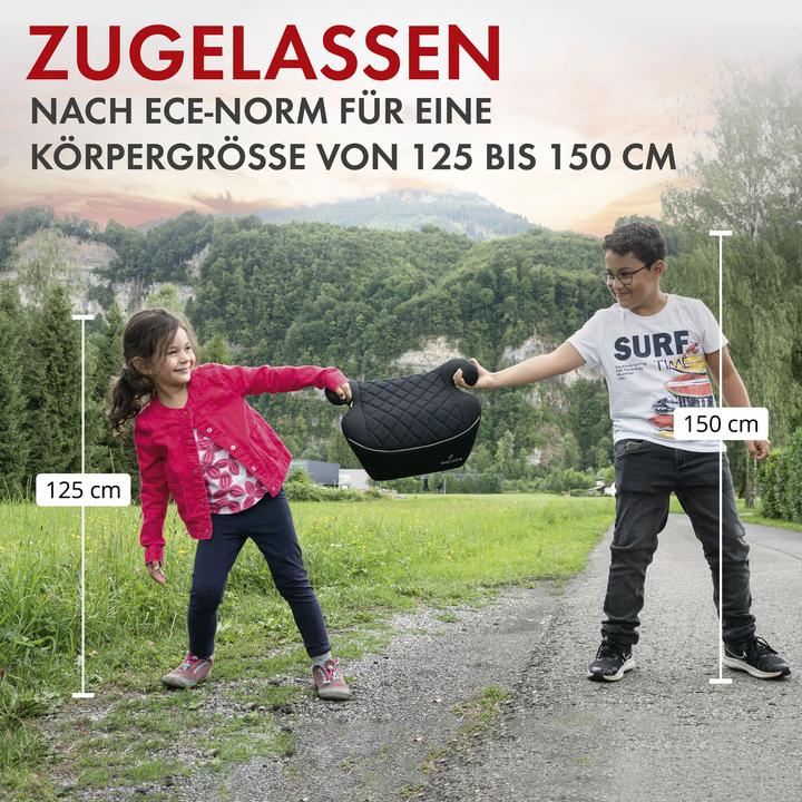 LST Kindersitzerhöhung Schwarz - I-Size Sitzkissen Für Kinder 125-150 Cm Mit ISOFIX