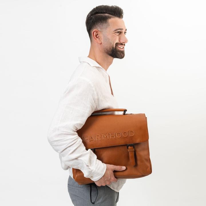 Actual product image Farmhood Memphis briefcase XXL 3 compartments leather 39 cm