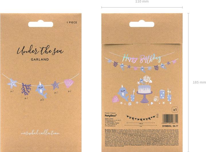 Produktbild Partydeco Girlande Narwal 1 m, Blau/Rosa/Violett (1 Stk.)