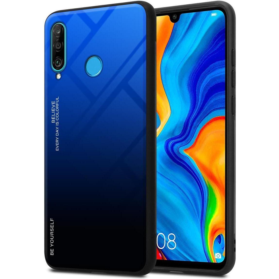 Cadorabo TPU 2 Farben Glas Cover (Huawei P30 Lite), Smartphone Hülle, Schwarz