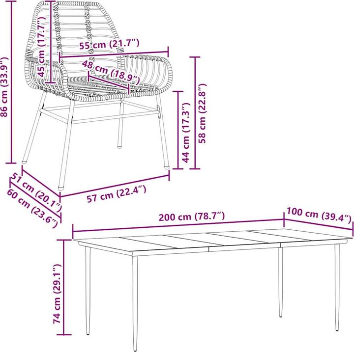 Produktbild vidaXL Garten Essgruppe (200 x 100 x 74 cm)