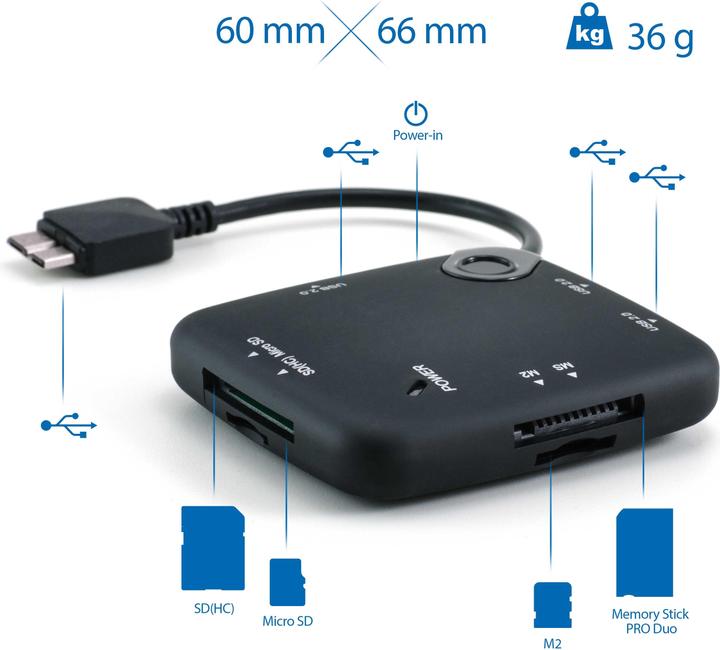 Produktbild CSL OTG USB Hub & Kartenlesegerät für Samsung Note 3 & S5 (USB 2.0 Micro-B)