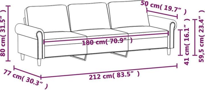 Produktbild vidaXL 3-Sitzer-Sofa 180 cm Samt (3-Sitzer)