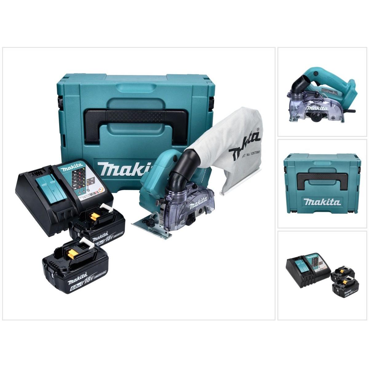 Makita, Schleifmaschine + Poliermaschine, DCC 500 RGJ Akku Diamantschneider 18 V 125 mm Brushless + 2x Akku 6,0 Ah + Lad...