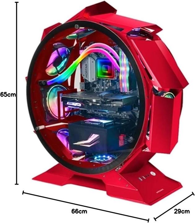 Actual product image Mars Gaming MCORB Red Micro-ATX XL Gaming PC Case Custom Circular Design Double Tempered Glass (mATX, Mini-ITX)