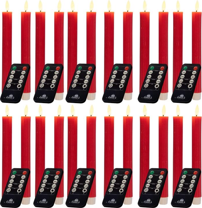 Actual product image Novaliv LED Stabkerzen 24 Stück ECHTWACHS gerippt ROT - mit Timer Funktion 6 Stunden - 23cm Höhe für Kerzen (24 x)