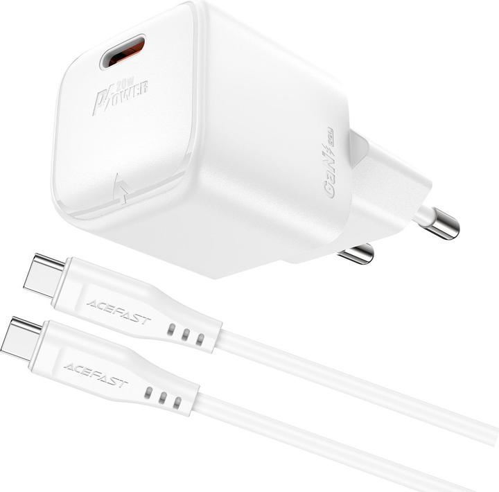 Produktbild Acefast A73 Mini PD 20W GaN-Wandladegerät + USB-C-Kabel – Weiss (20 W)