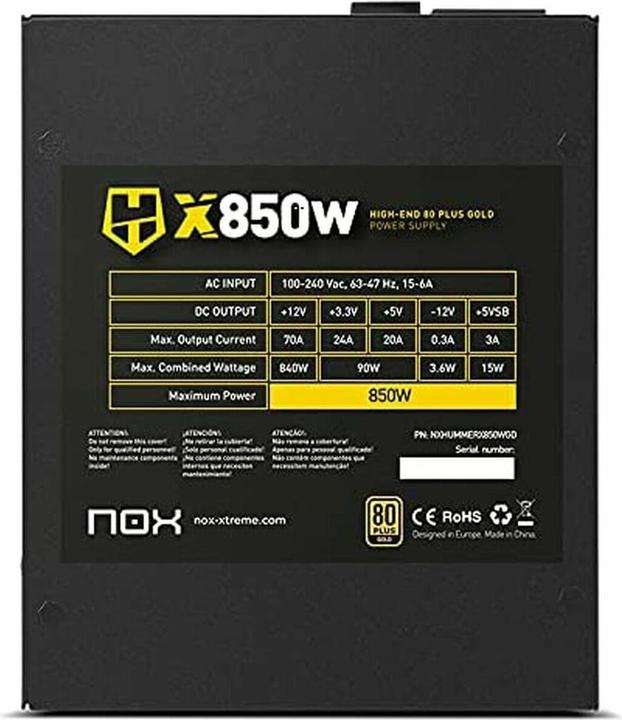 Produktbild Nox HUMMER X 850W PLUS GOLD Netzteil 24-pin ATX Schwarz (850 W)