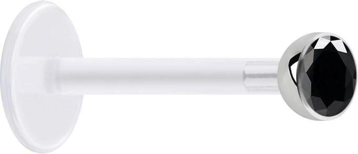 Actual product image Star Piercing Micro Labret transparent with ball and crystal black (Surgical steel 316L, without brass, Bioflex)