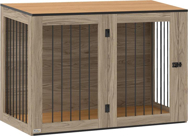 PawHut Hundekäfig Stahl, MDF Eiche (Dog house)