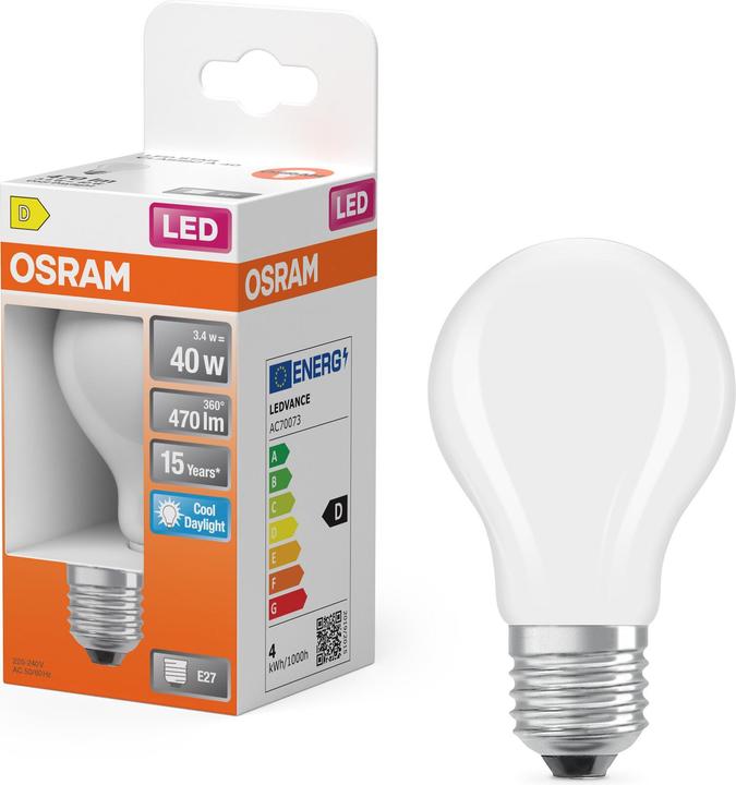 Image du produit Osram LED Leuchtmittel LED Retrofit CLASSIC A 3.4W 865 Frosted E27 Kaltweiss 4099854467349 (E27, 470 lm, 6x)