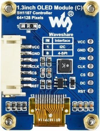 Actual product image WaveShare OLED Display 64x128 1.3inch white I2C SPI
