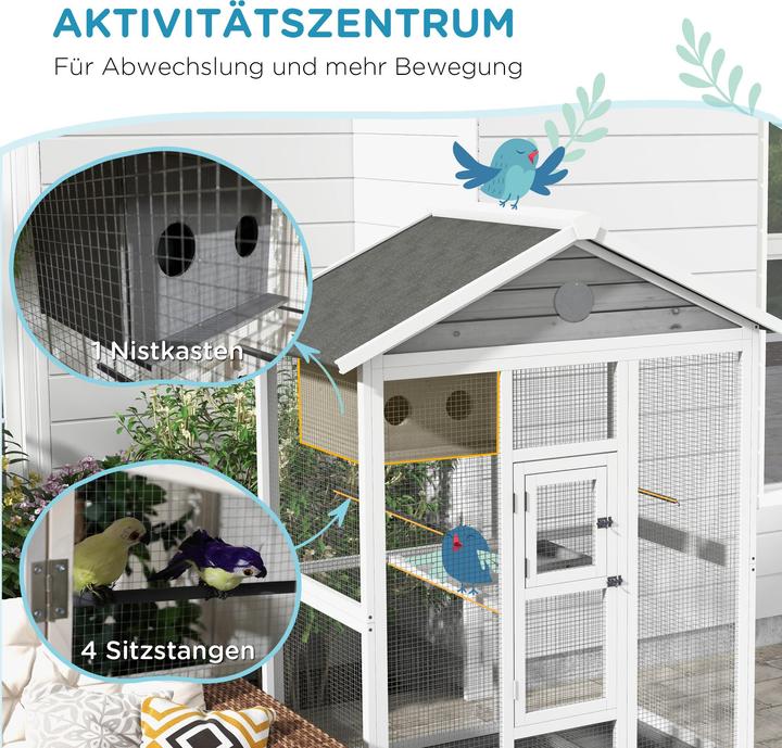 Image du produit PawHut Cage à oiseaux avec perchoir, toit en asphalte