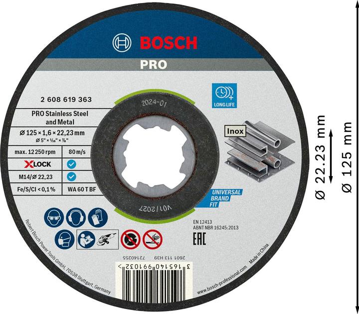 Produktbild Bosch Professional Zubehör PRO Stainless Steel and Metal X-Lock Trennscheibe, 125 x 1.6 x 22,23 mm