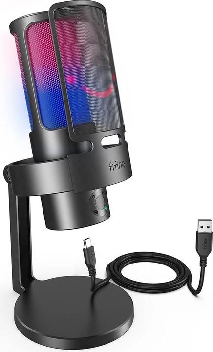 Fifine A8PLUS USB Microphone for Recording and Streaming on PC and Mac, with 3 RGB Modes