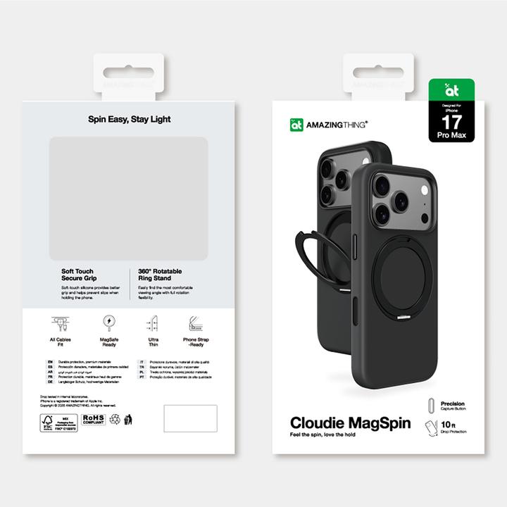 Actual product image Amazingthing Cloudie iPhone 17 Pro Max Hülle mit Ständer - Schwarz (Apple iPhone 17 Pro Max)