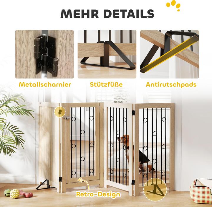 Immagine prodotto PawHut Absperrgitter Hund MDF, Stahl Eiche